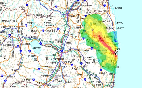 Fukushima dispersal dose map, Feb 2012 (460x286)
